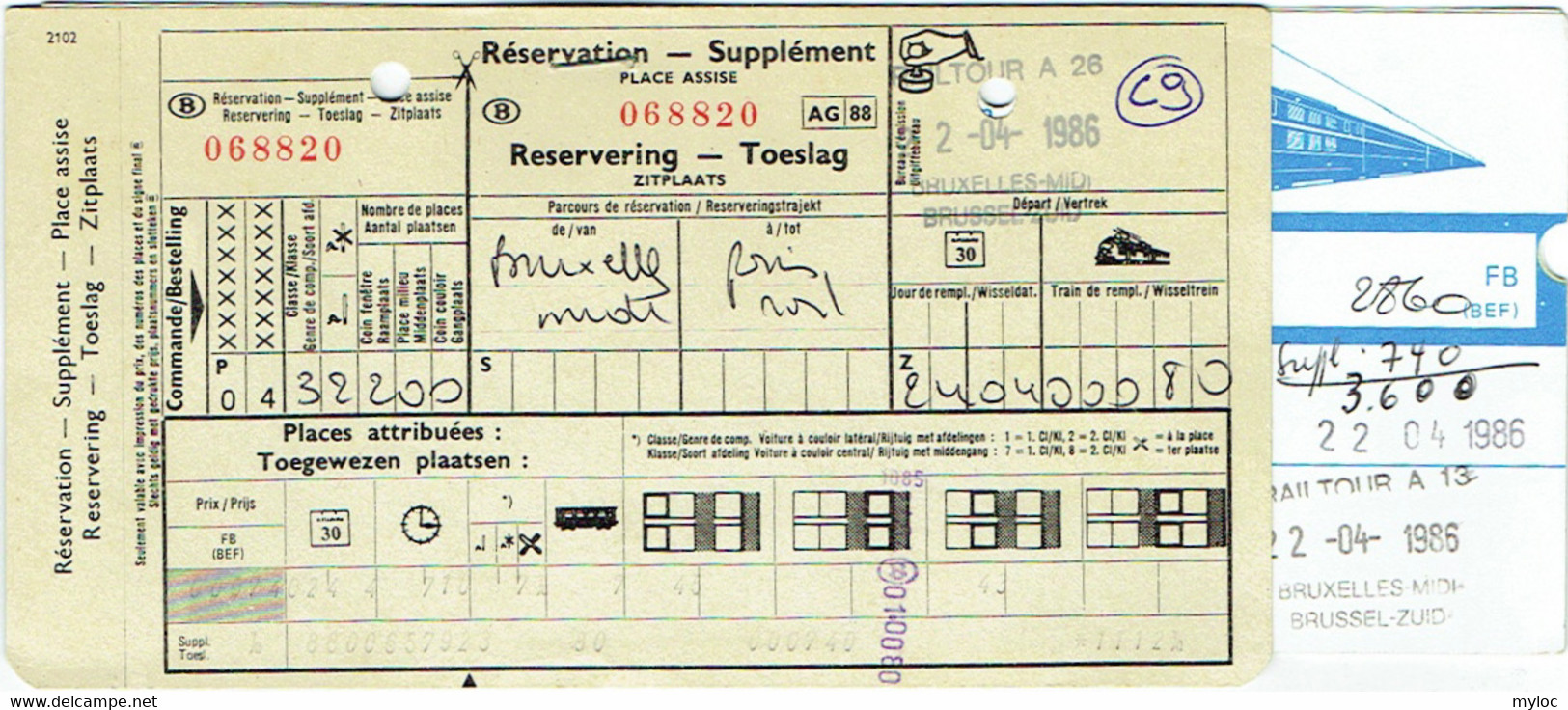 Billet. Chemins De Fer Belges . S.N.C.B. Bruxelles -Paris-Bruxelles 1986. - Europa