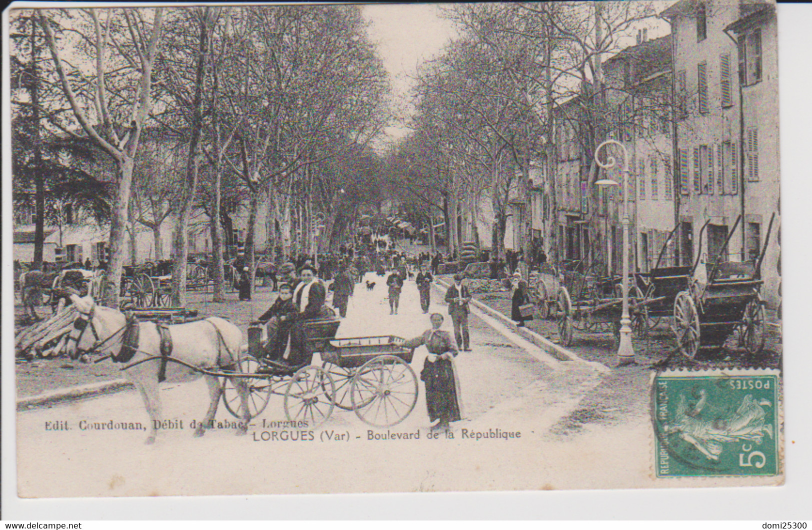 83 – LORGUES – CALECHE - BOULEVARD DE LA REPUBLIQUE – CP Circulée écrite Au Verso (1912) - Lorgues