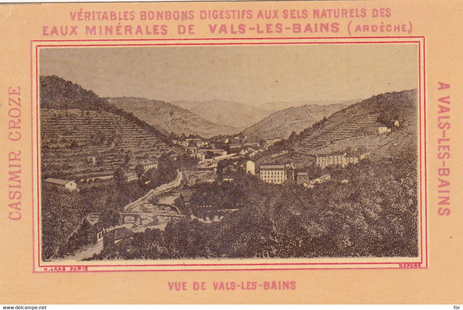 Ardèche : Vals Les BAINS : Casimir CROZES - Confiseur à Vals Les Bains : Carte Publicitaire : Véritable Bonbon Digestif - Vals Les Bains