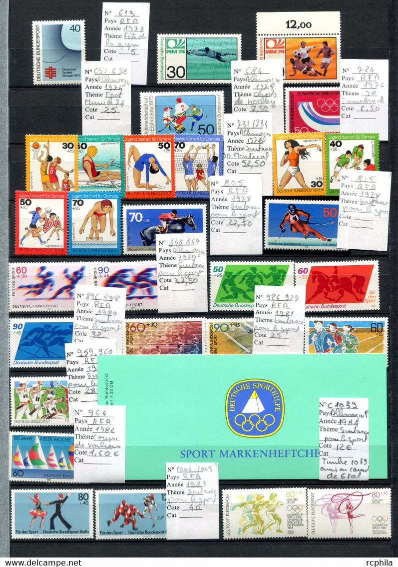 RC 21003 ALLEMAGNE RFA COTE 530€ SPORT LOT COLLECTION ENSEMBLE DE 184 TIMBRES + BLOCS + CARNETS NEUF ** MNH TB - Sammlungen