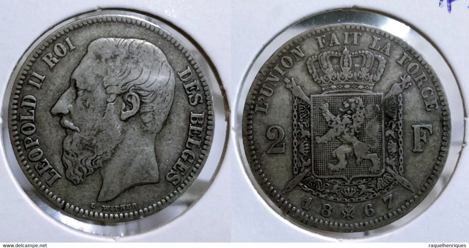 BELGIUM 2 FRANCS 1867 (with Cross On Crown) Km#30.01 SILVER (G#02-05) - 5 Francs