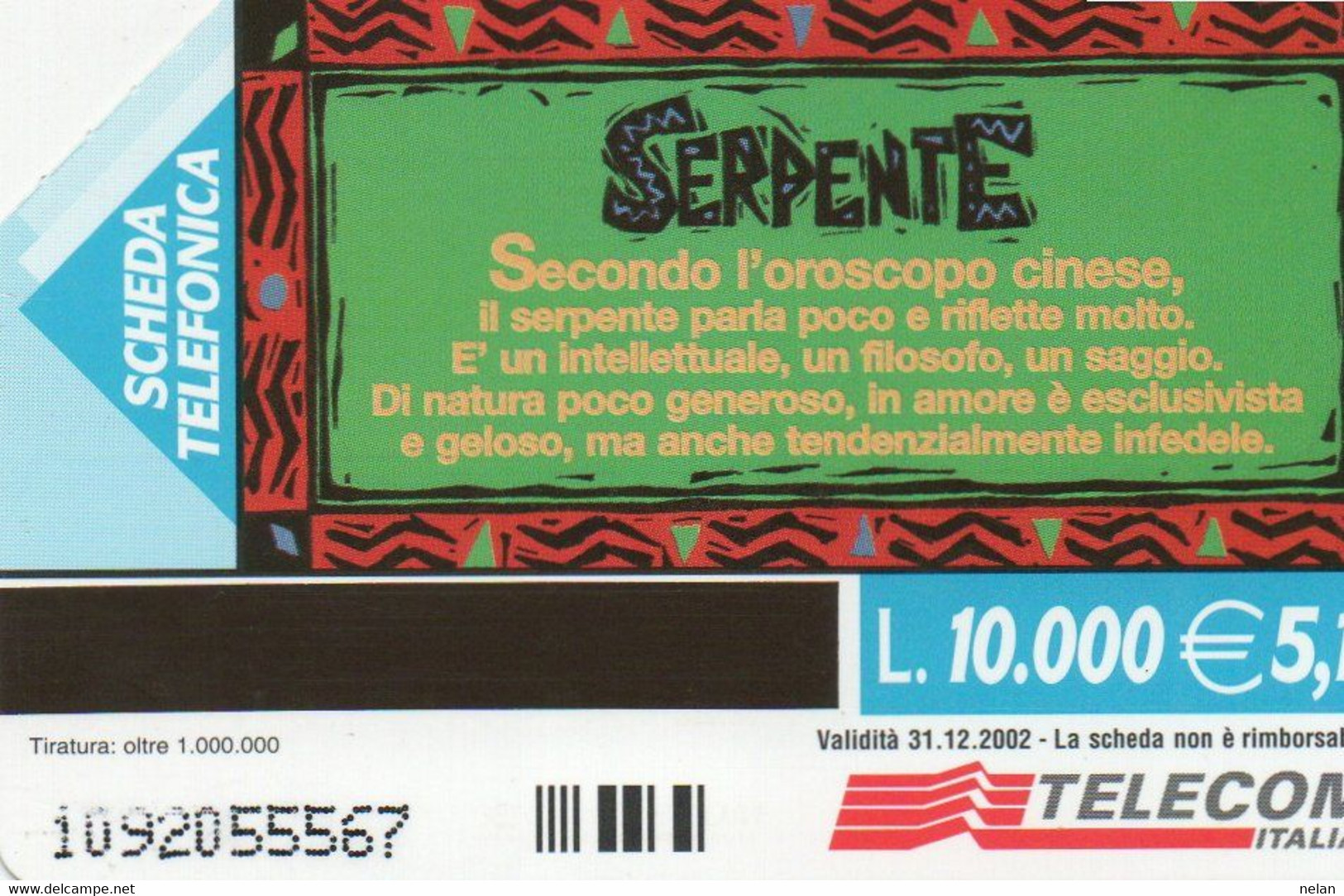 SCHEDA TELEFONICA - PHONE CARD - ITALIA - TELECOM - ZODIACO CINESE - Zodiaque