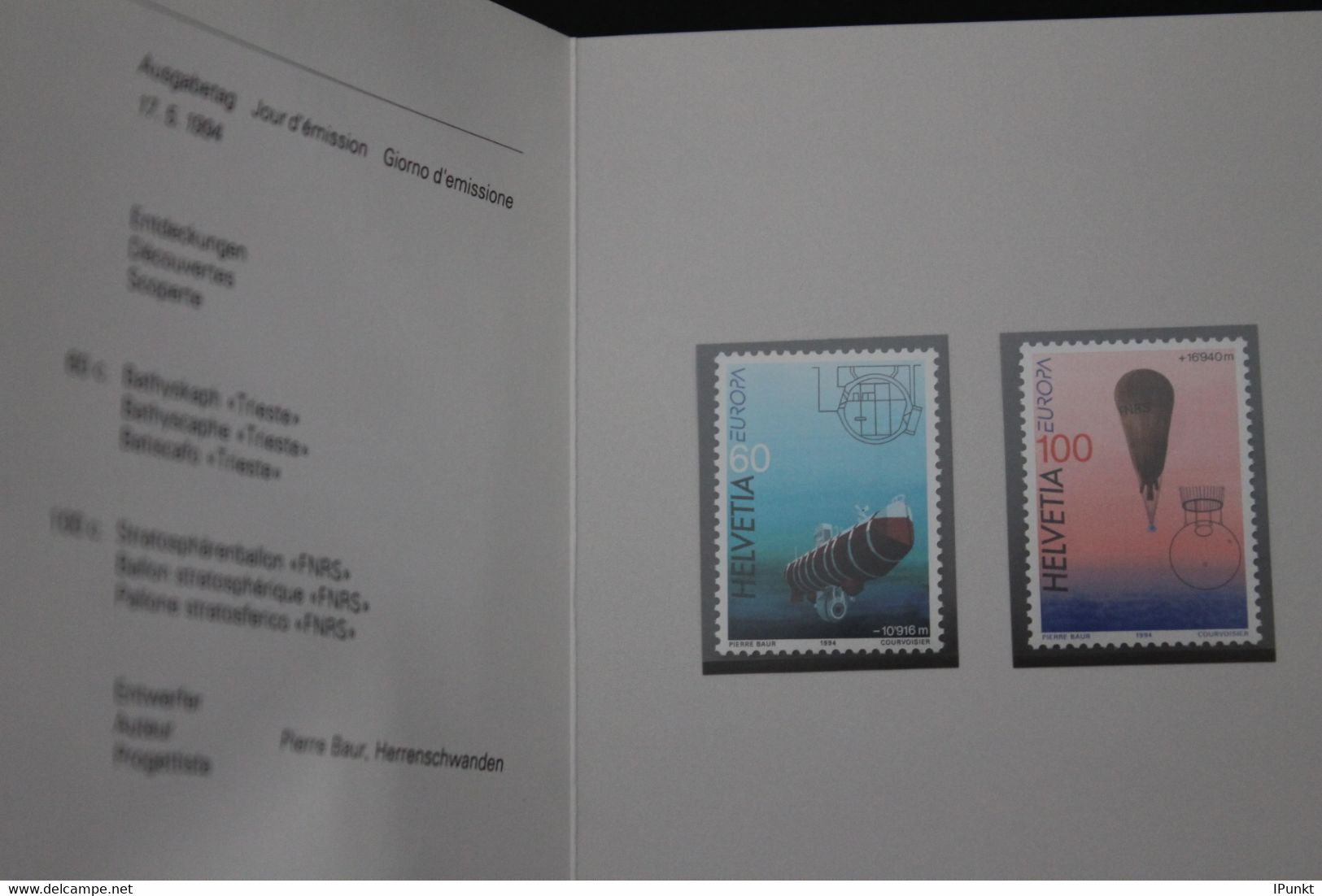 Schweiz: Europa - CEPT 1994, PTT-Booklet, Ersttagsheft Nr. 301, MNH,  Mit MiNr. 1525-26 - Sonstige & Ohne Zuordnung