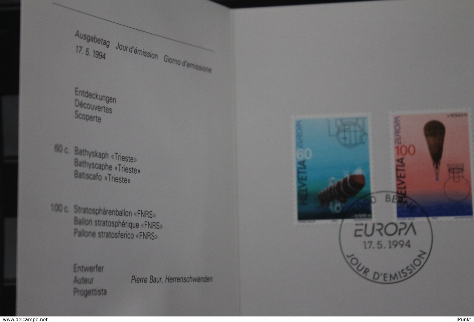 Schweiz: Europa - CEPT 1994, PTT-Booklet, Ersttagsheft Nr. 301, ESST,  Mit MiNr. 1525-26 - Sonstige & Ohne Zuordnung