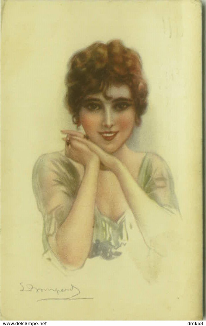 BOMPARD SIGNED 1910s POSTCARD - GLAMOUR WOMAN - 955 - 6 (BG1330) - Bompard, S.