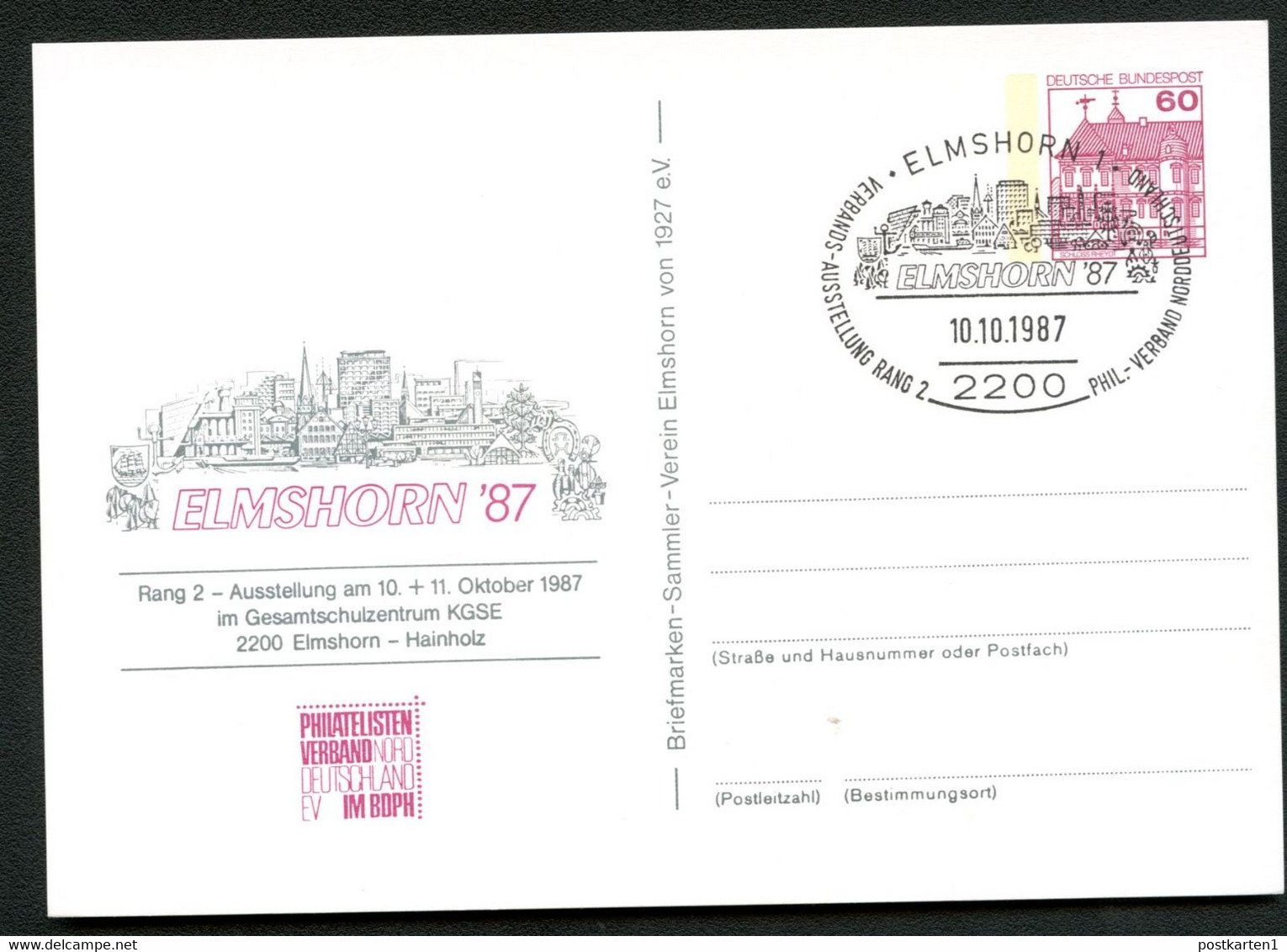 Bund PP106 D2/015-I STADTBILD ELMSHORN Sost. 1987 - Cartes Postales Privées - Oblitérées