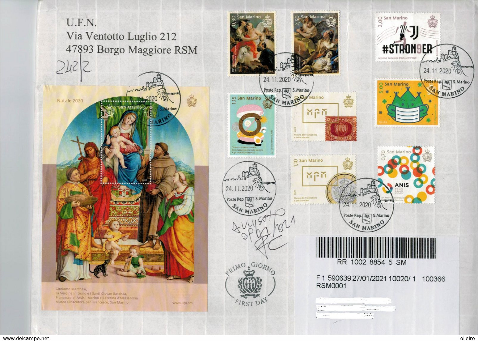 San Marino 2020 Busta FDC Natale - ANIS - 250°anniv Morte Tiepolo Juventus Campione D'Italia - Museo Monete    ° VFU - Used Stamps