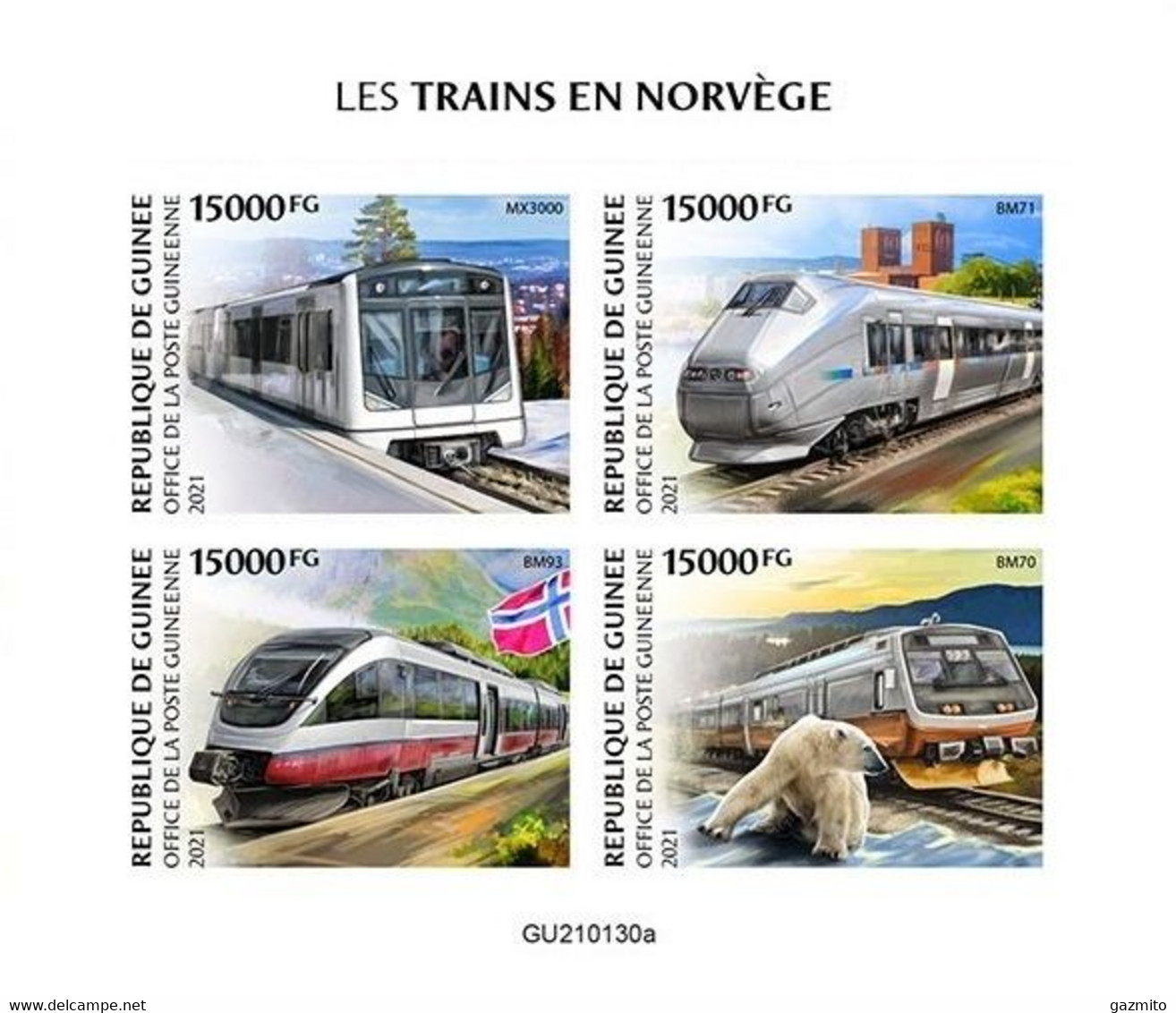 Guinea 2021, Trains In Norway, Polar Bear, 4val In BF IMPERFORATED - Arctic Wildlife