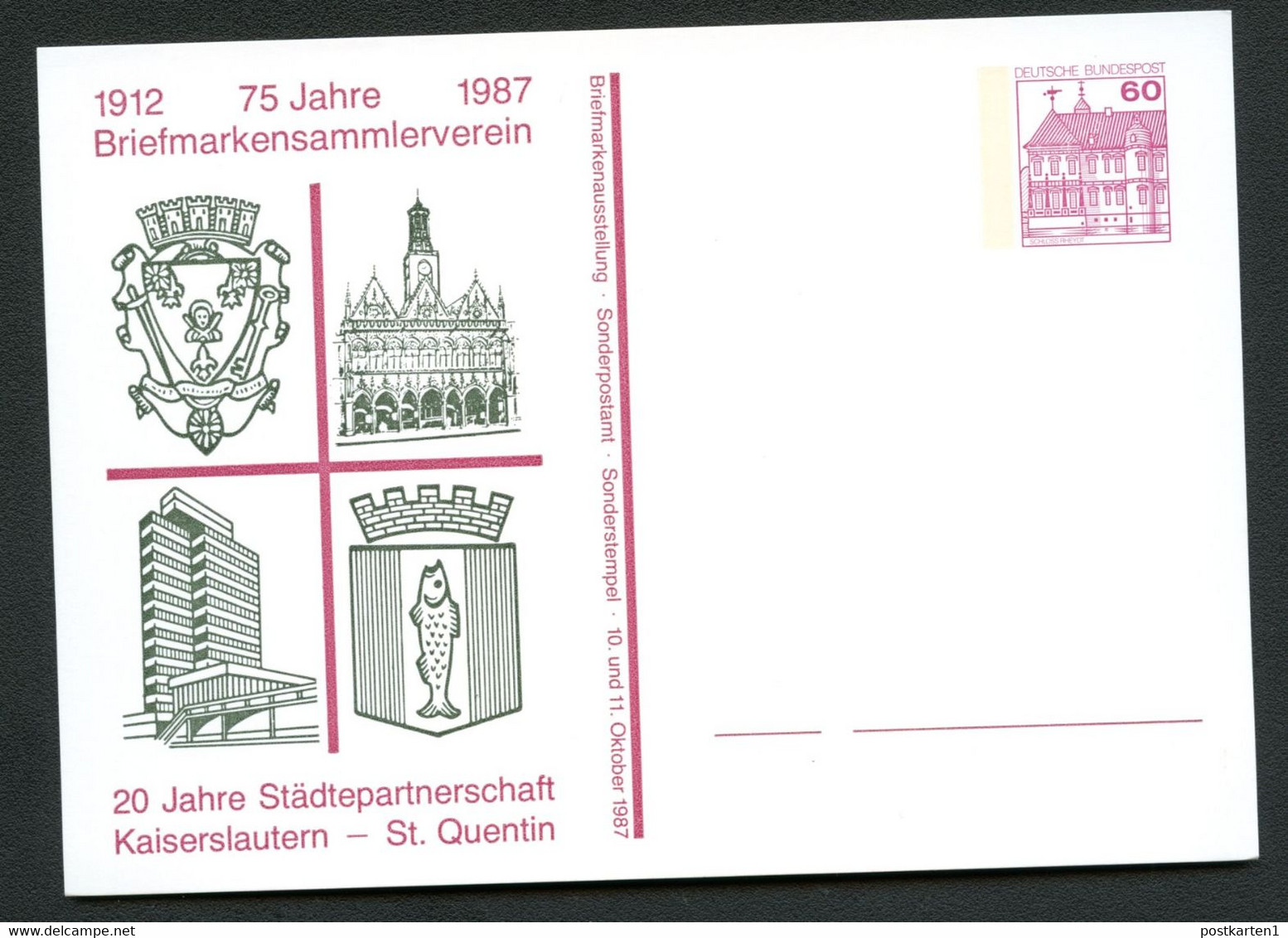 Bund PP106 D2/039 RATHÄUSER + WAPPEN KAISERSLAUTERN + QUENTIN 1987 - Private Postcards - Mint