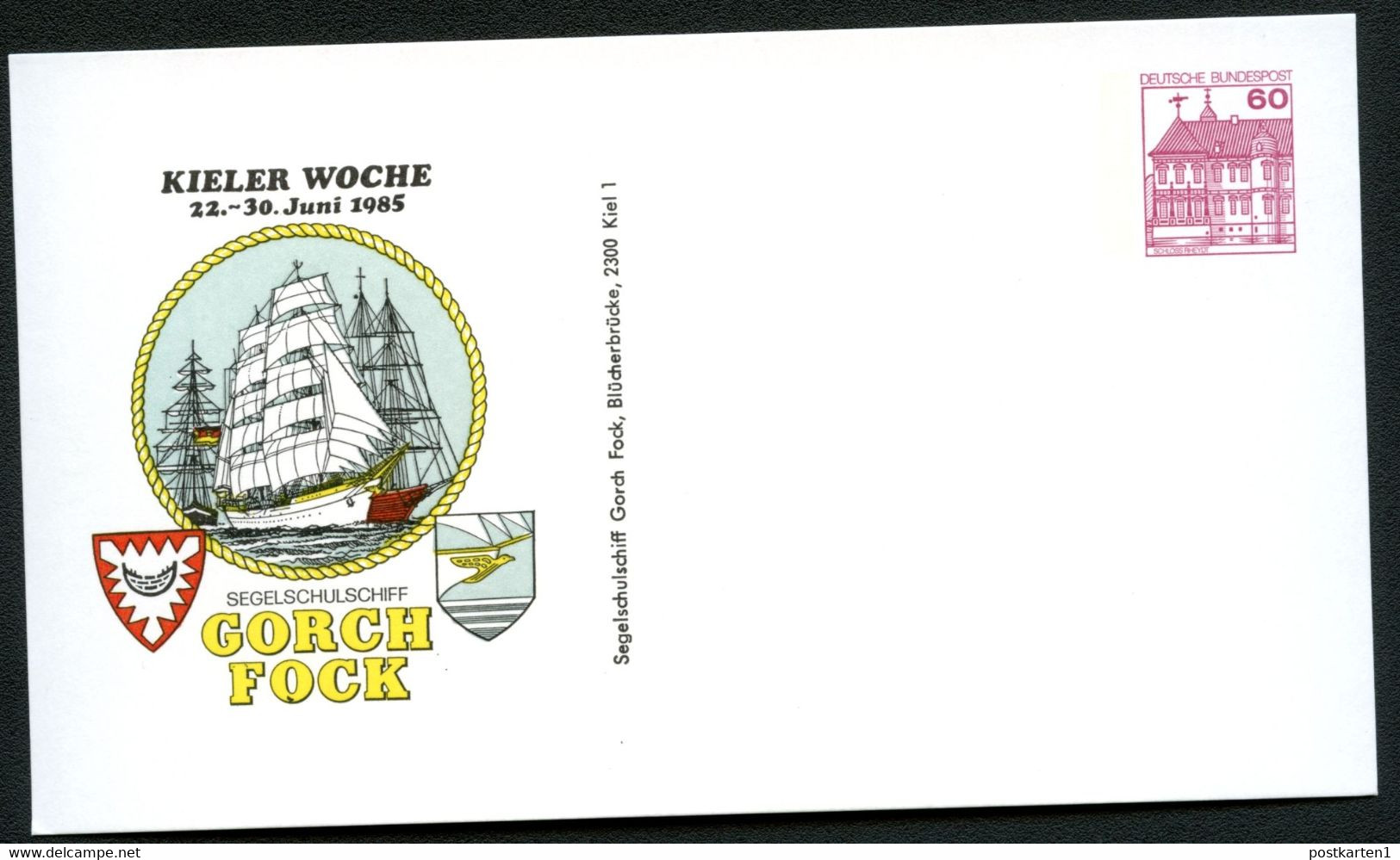 Bund PP106 D2/043 SEGELSCHULSCHIFF GORCH FOCK Kiel 1985 - Cartes Postales Privées - Neuves