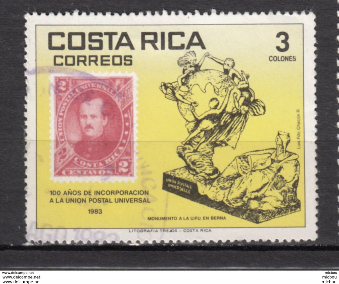 Costa Rica, UPU, U.P.U., Timbre Sur Timbre, Stamp On Stamp - U.P.U.