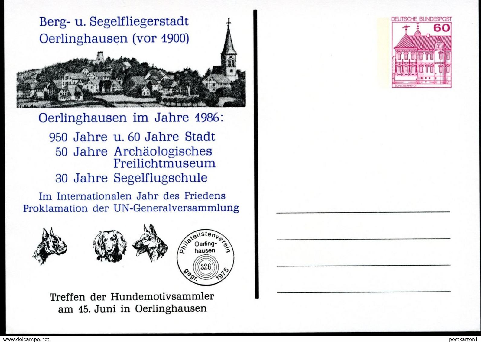 Bund PP106 D2/070 HUNDE Oerlinghausen 1986 - Privé Postkaarten - Ongebruikt