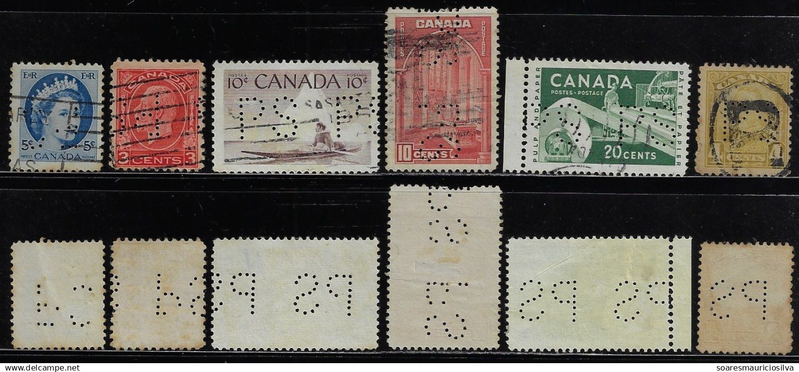 Canada 1922 / 1976 2 Stamp Perfin PS By Province Of Saskatchewan From Regina Lochung Perfore - Perfins