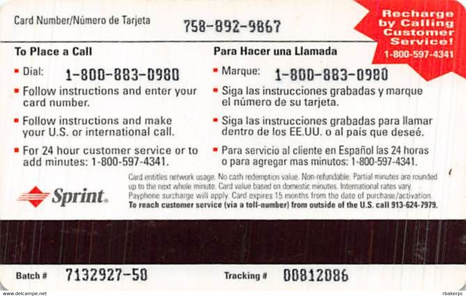 Sprint Prepaid 60 Minutes Phone Card - Opérateurs Télécom