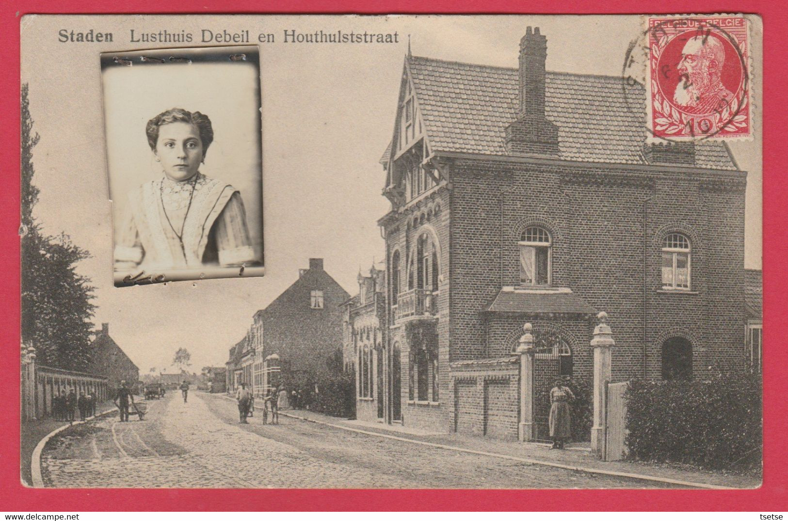 Staden - Lusthuis Debeil En Houthulststraat ...speciale, Kleine Foto Op De Kaart Genaaid - 1912 ( Verso Zien ) - Staden