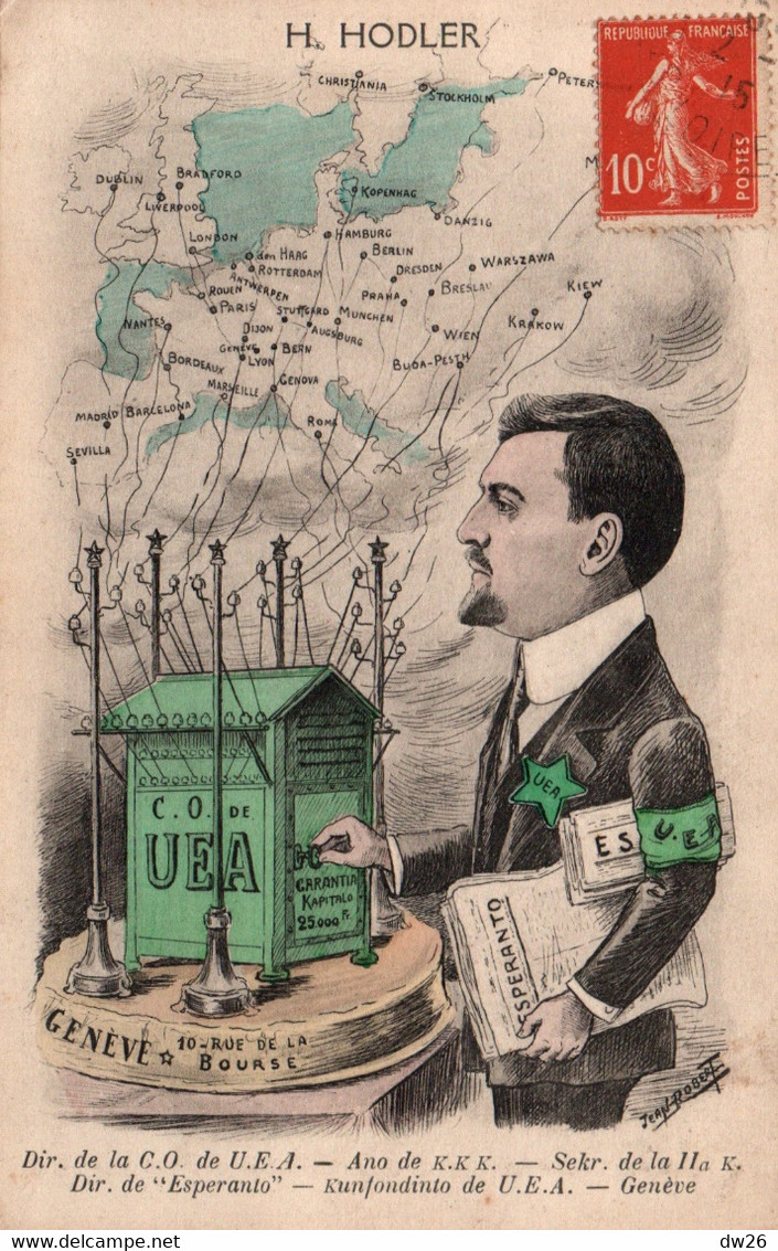 Association Mondiale D'Espéranto - Illustration Jean Robert: H. Holder Avec Timbre Vignette U.E.A. 1915 - Esperanto