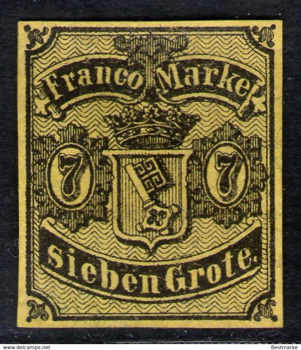 7 Grote Hellgelboliv - Dünnes Papier - Bremen Nr. 3 B Ungebraucht O. G. - Kabinett - Geprüft VBBS - Brême