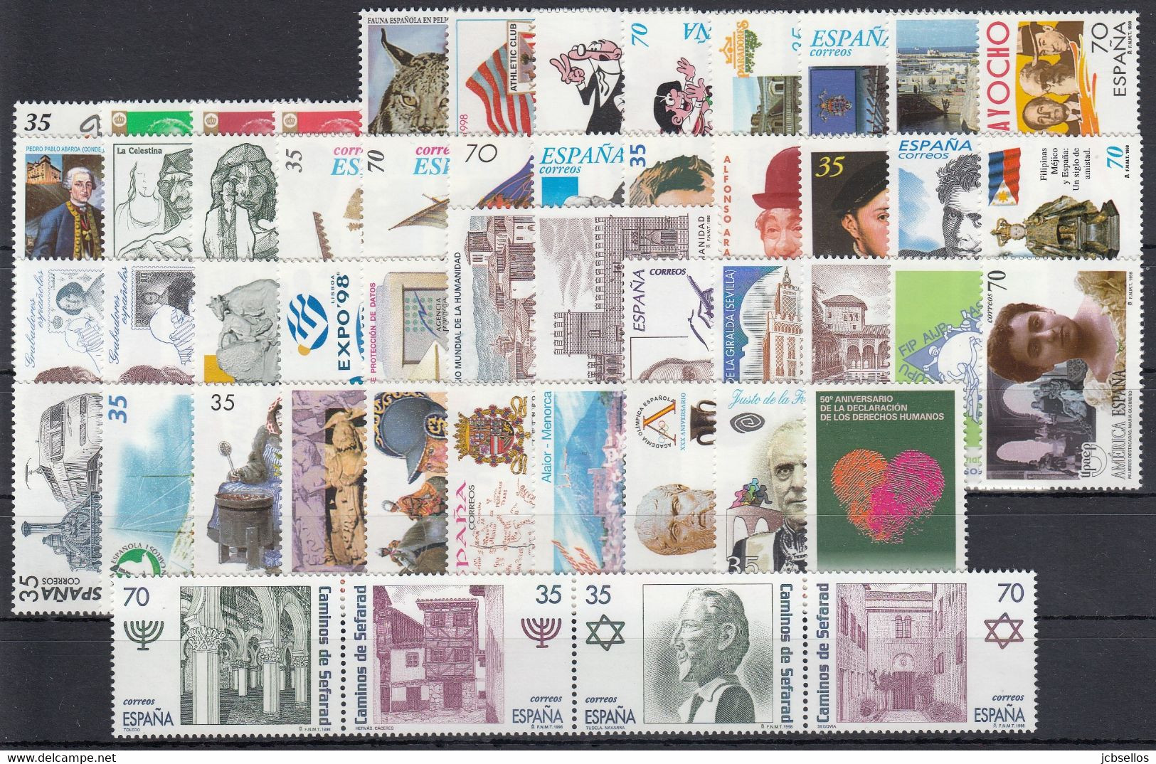 ESPAÑA 1998 Nº 3525/3613 NUEVO AÑO COMPLETO, MENOS 3544/3545, 50 SELLOS,2 HB,2 MP,1 BLOQUE - Full Years