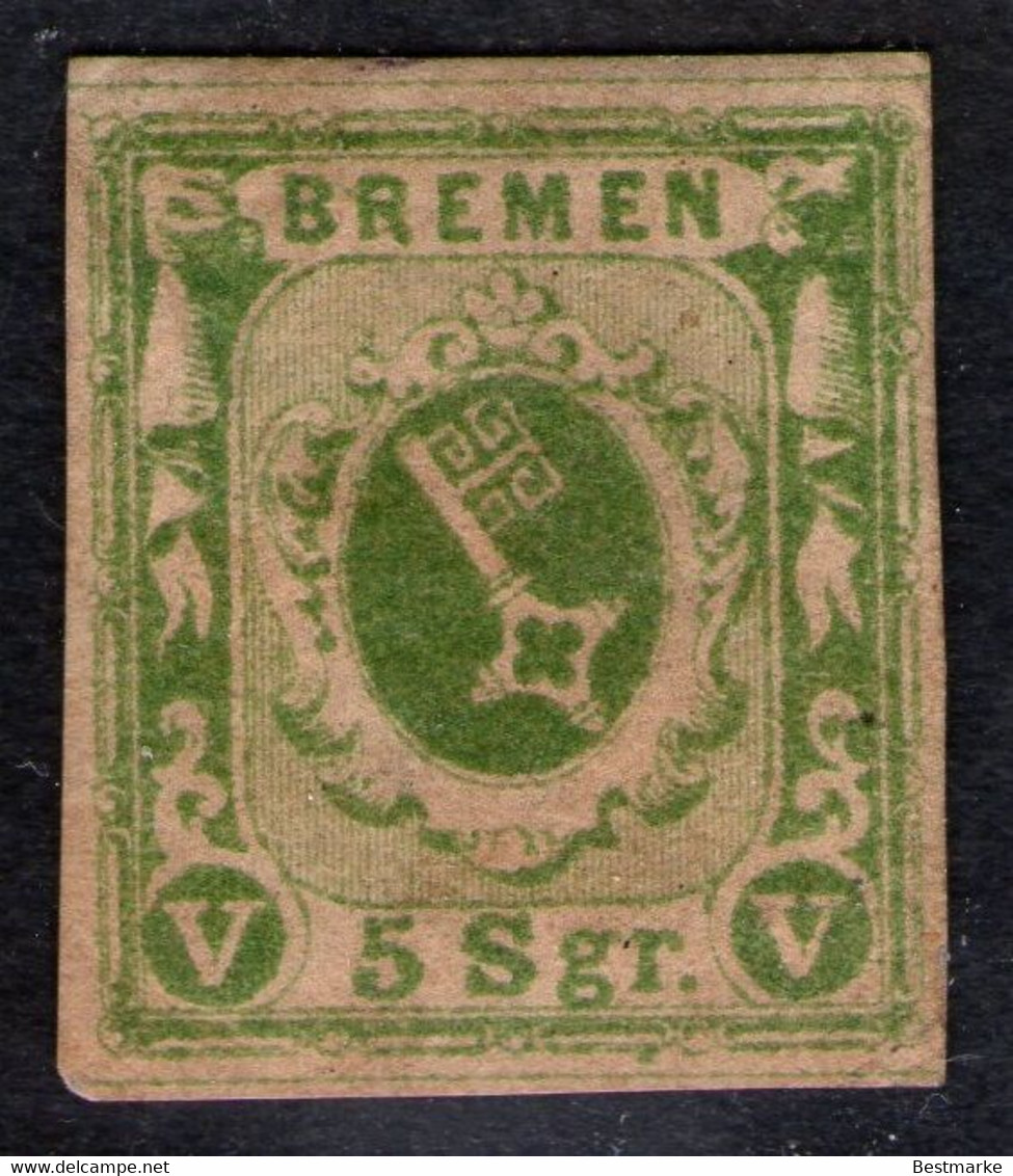 5 Sgr Moosgrün - Unscharfer Druck - Bremen Nr. 4 B Ungebraucht M. G. - Pracht - Geprüft - Brême