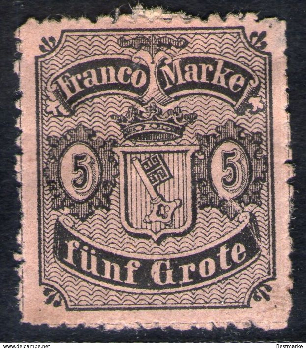 5 Grote Schwarz/mattkarmin - Bremen Nr. 7 B Typ II - Ungebraucht M. G. - Bremen