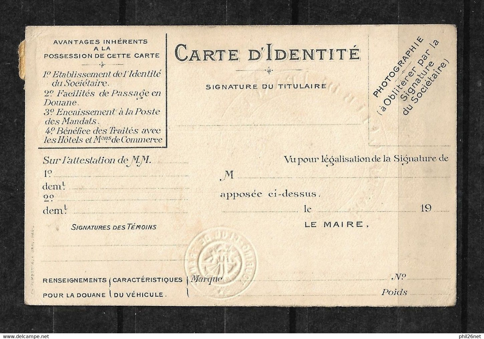 France Carte DuTouring Club De France 1922 Département Du Rhone Avec Vignette De Cotisation B/TB Voir Scans   - Otros & Sin Clasificación