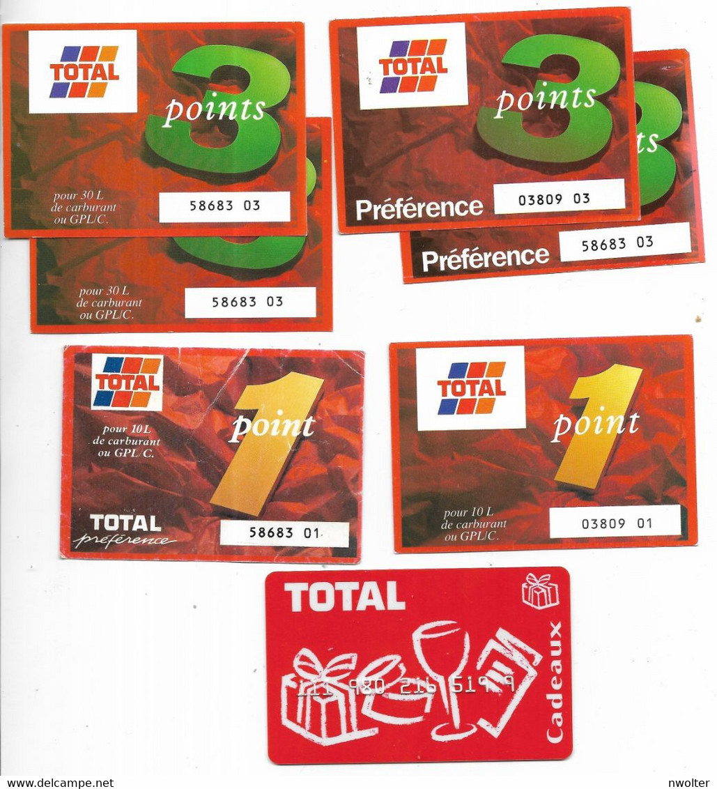 @+ Carte Cadeaux TOTAL Et 6 Anciens Coupons Points (années 90) - France - Car Wash Cards