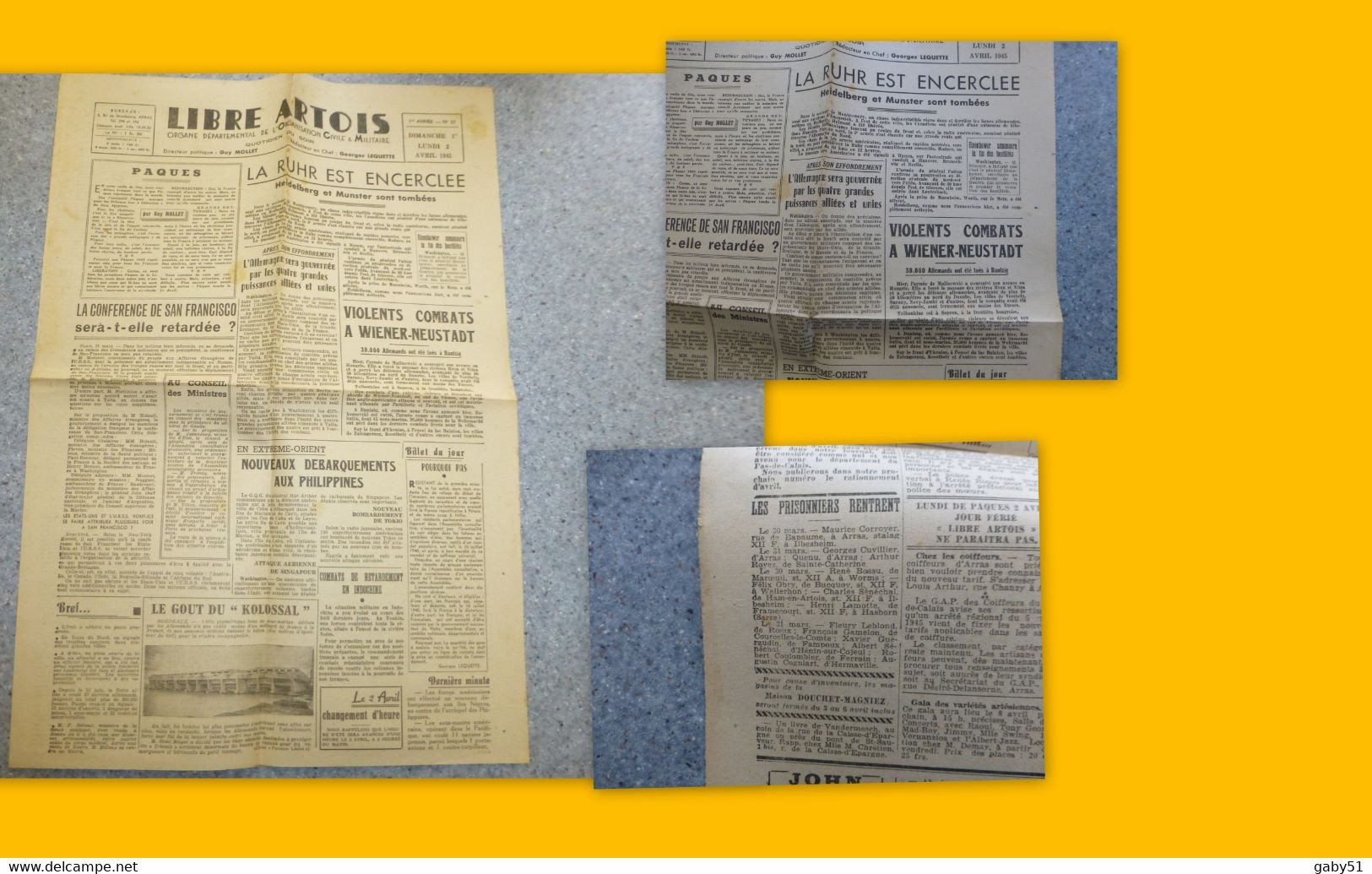 Journal Libre Artois 1 Et 2 Avril 1945, Chute De Heidelberg, Munster, Wiener-Neustadt, Ruhr ; JL03 - 1950 à Nos Jours