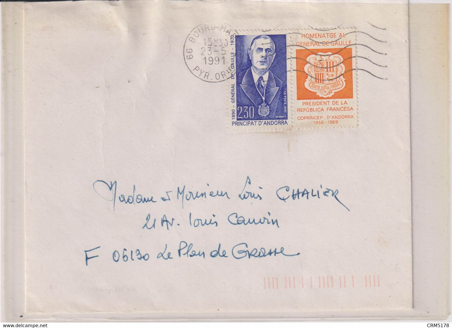 OB FRANCAISE-ENVELOPPE TP N°398-BOURG-MADAME 23/5/1991-P.O. - Used Stamps
