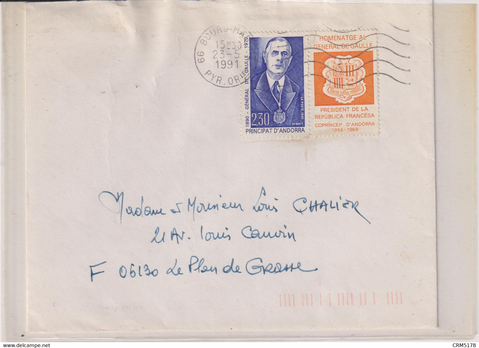 OB FRANCAISE-ENVELOPPE TP N°398-BOURG-MADAME 23/5/1991-P.O. - Usati