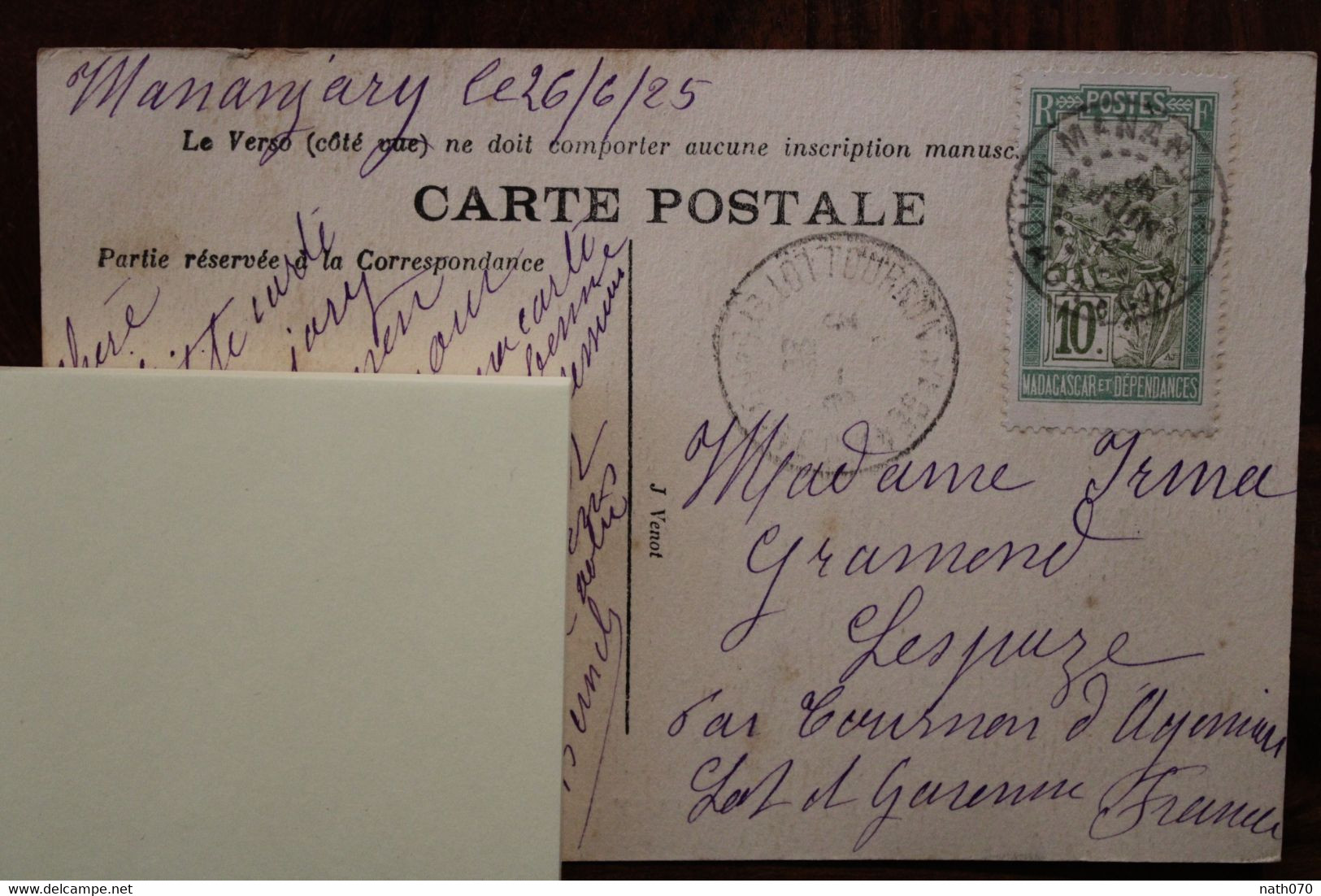 Madagascar 1925 France Cpa Ak Mananjary La Rade Pour Tournon D'Agenais Cover Colonie - Briefe U. Dokumente