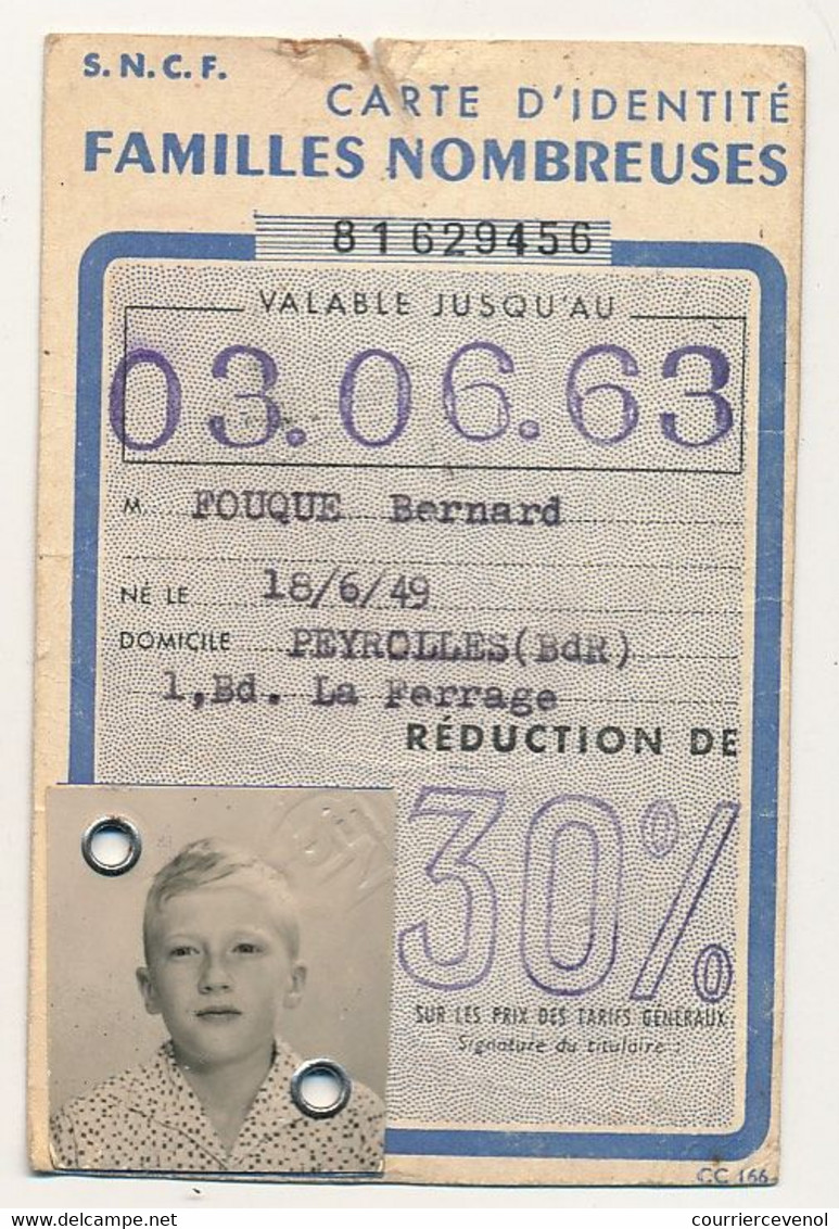 SNCF - 4 Cartes D'identité "Familles Nombreuses" - Réduction De 30% - Marseille Saint Charles - 1960 - Altri & Non Classificati