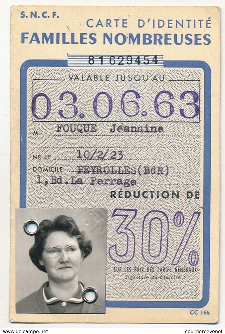 SNCF - 4 Cartes D'identité "Familles Nombreuses" - Réduction De 30% - Marseille Saint Charles - 1960 - Altri & Non Classificati