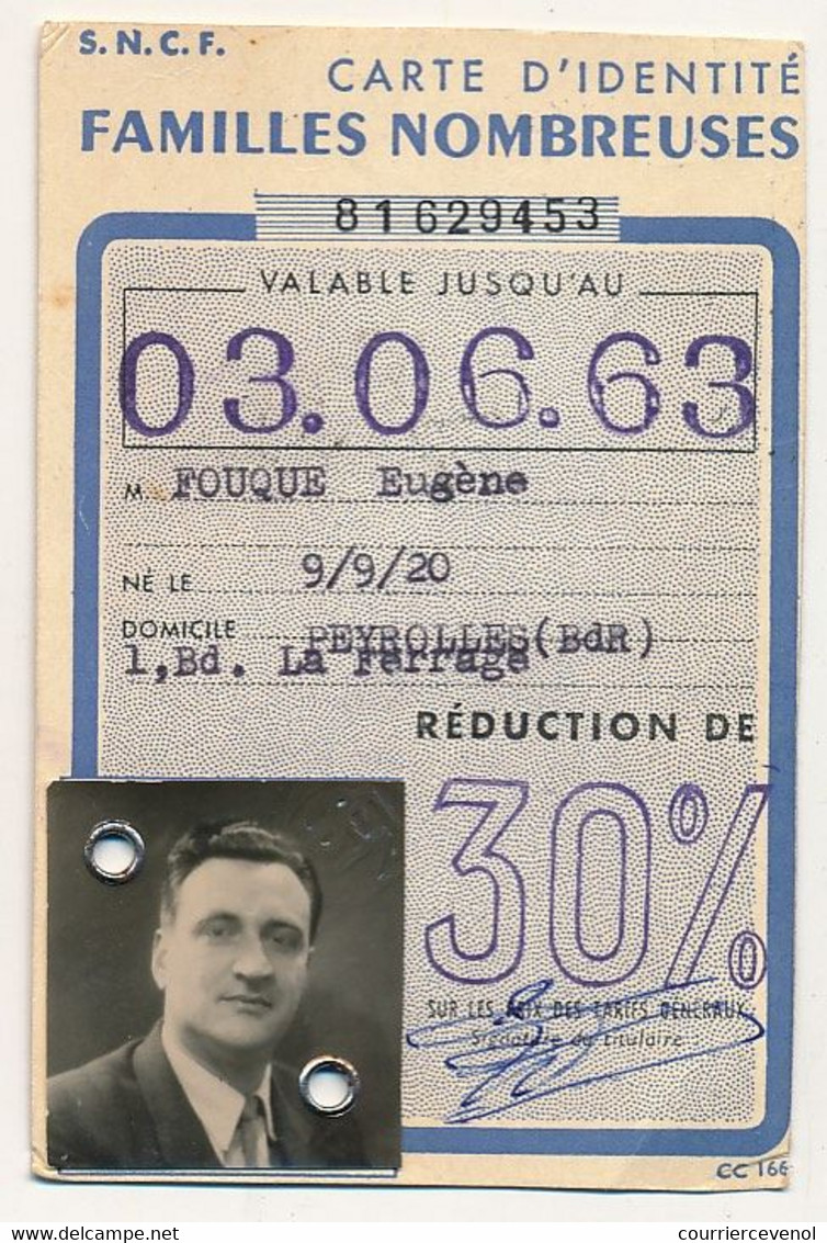 SNCF - 4 Cartes D'identité "Familles Nombreuses" - Réduction De 30% - Marseille Saint Charles - 1960 - Autres & Non Classés