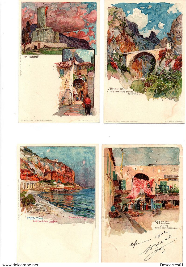 7 C P A  ILLUSTRATION DE WIELANDT " CANNES MENTON CIMIEZ NICE LA TURBIE ETC  "    CIRCULEES  NON ET OUI - Wielandt, Manuel