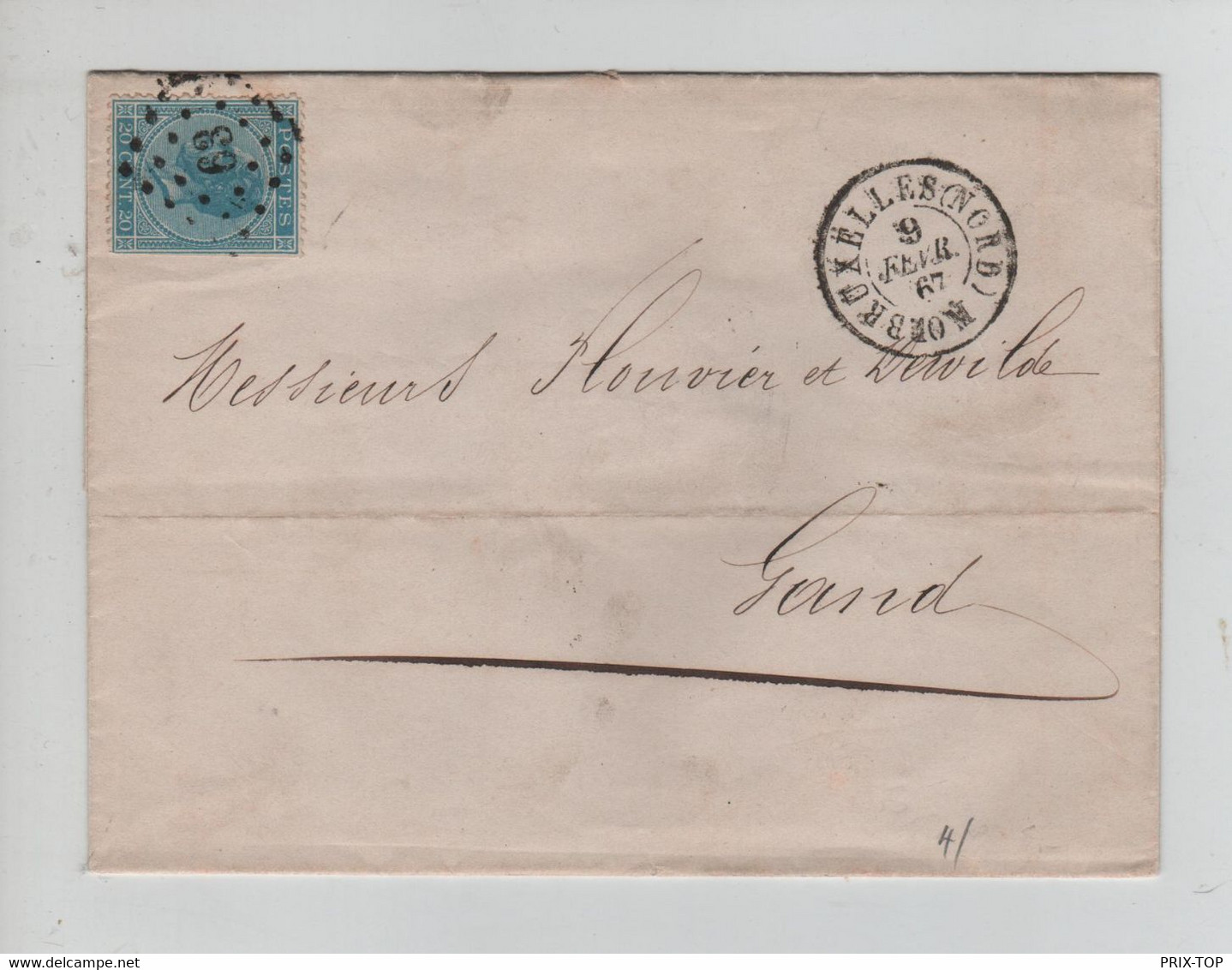 REF4094/ TP 18 S/LSC C.BXL Nord 9/2/1867 + LOS PTS 63 > Gand C.d'arrivée - Postmarks - Points