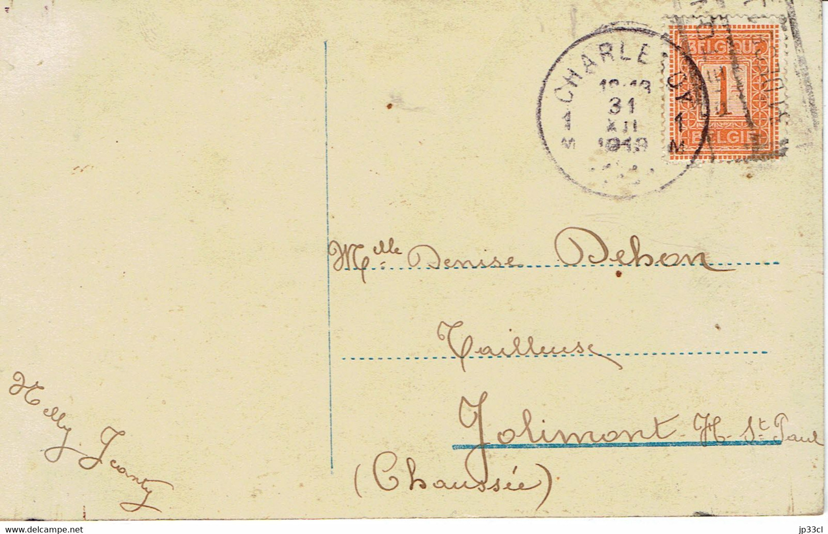 Double Oblitération Charleroy Et Piéton (ferroviaire) Du 31/12/1919 Sur Timbre COB N° 108 - Ohne Zuordnung