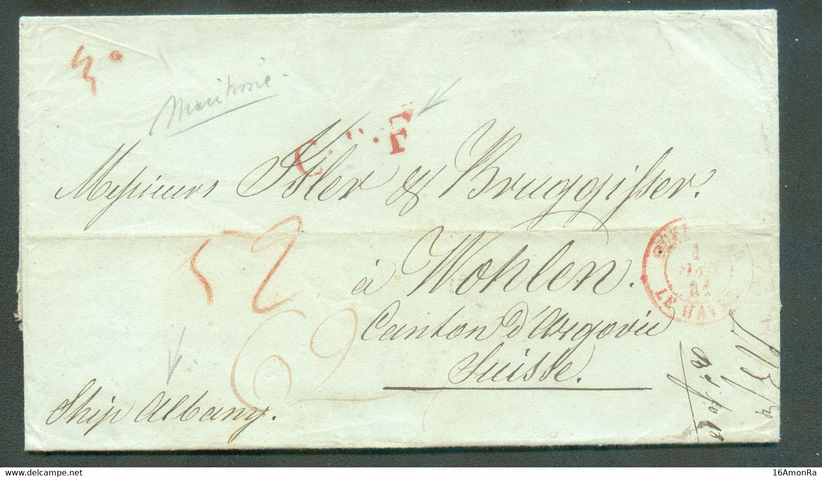 Letter From New York 15 Aug. 1841 To Zürich (Zwitserland) - Back : Red Cancel FORWARDED THROUGH GILPINS EXCHANGE READING - …-1845 Prefilatelia