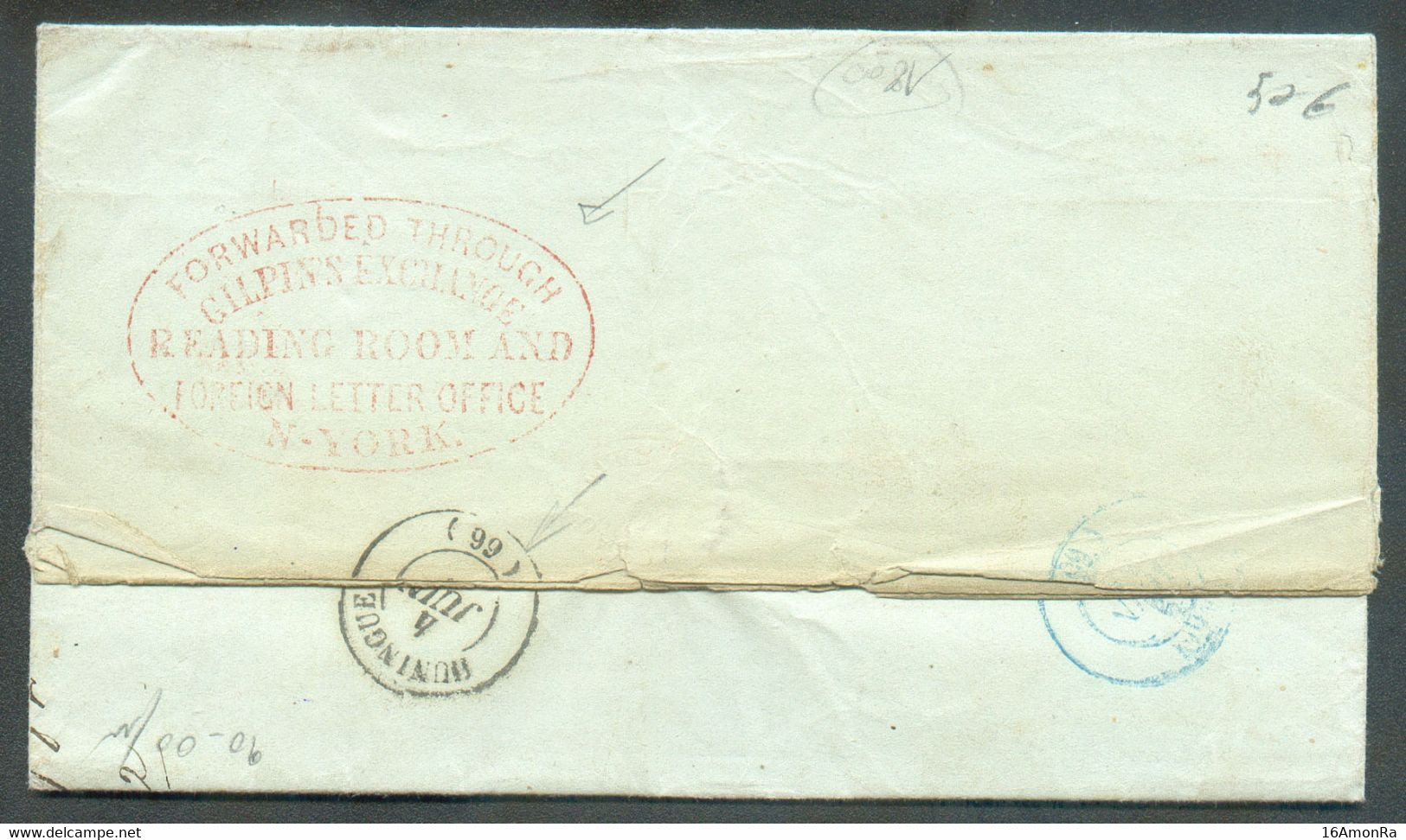 Letter From New York 15 Aug. 1841 To Zürich (Zwitserland) - Back : Red Cancel FORWARDED THROUGH GILPINS EXCHANGE READING - …-1845 Voorfilatelie
