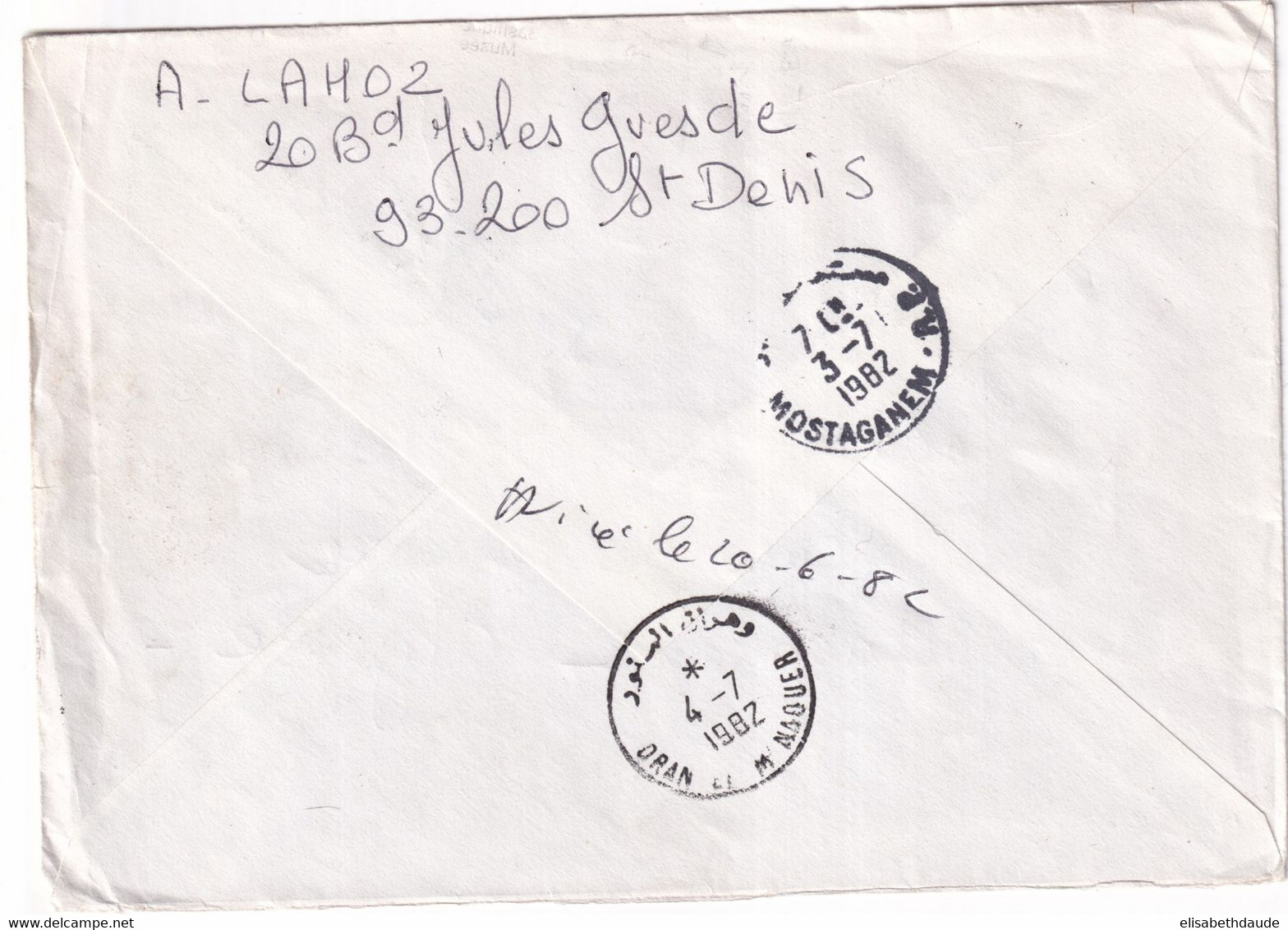 1982 - TAXE ALGERIENNE ! Sur ENVELOPPE De SAINT-DENIS => MOSTAGANEM (ALGERIE) - 1960-.... Storia Postale