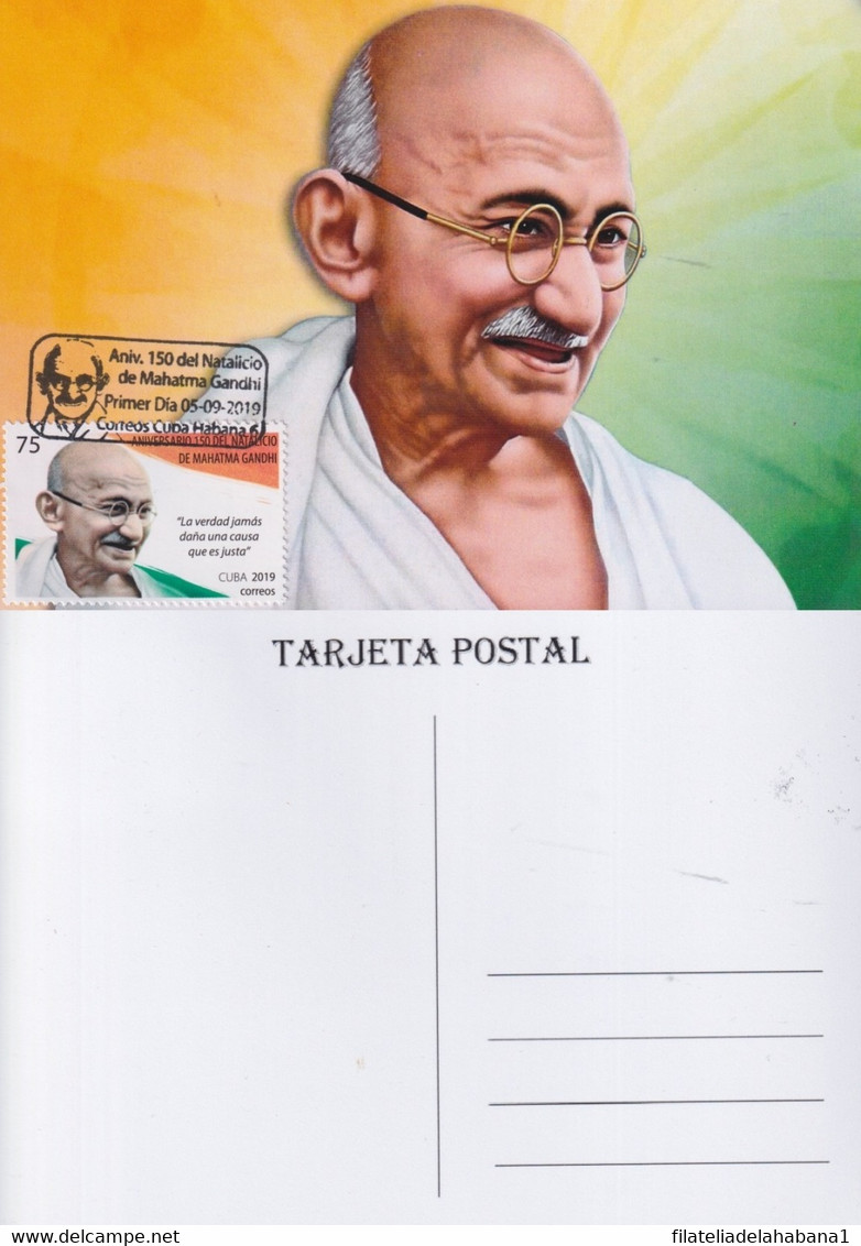 TMA-668 CUBA 2019 MAXIM CARD FDC 150 ANIV MAHATMA GANDHI INDIA. 9,99 (10) - Cartes-maximum