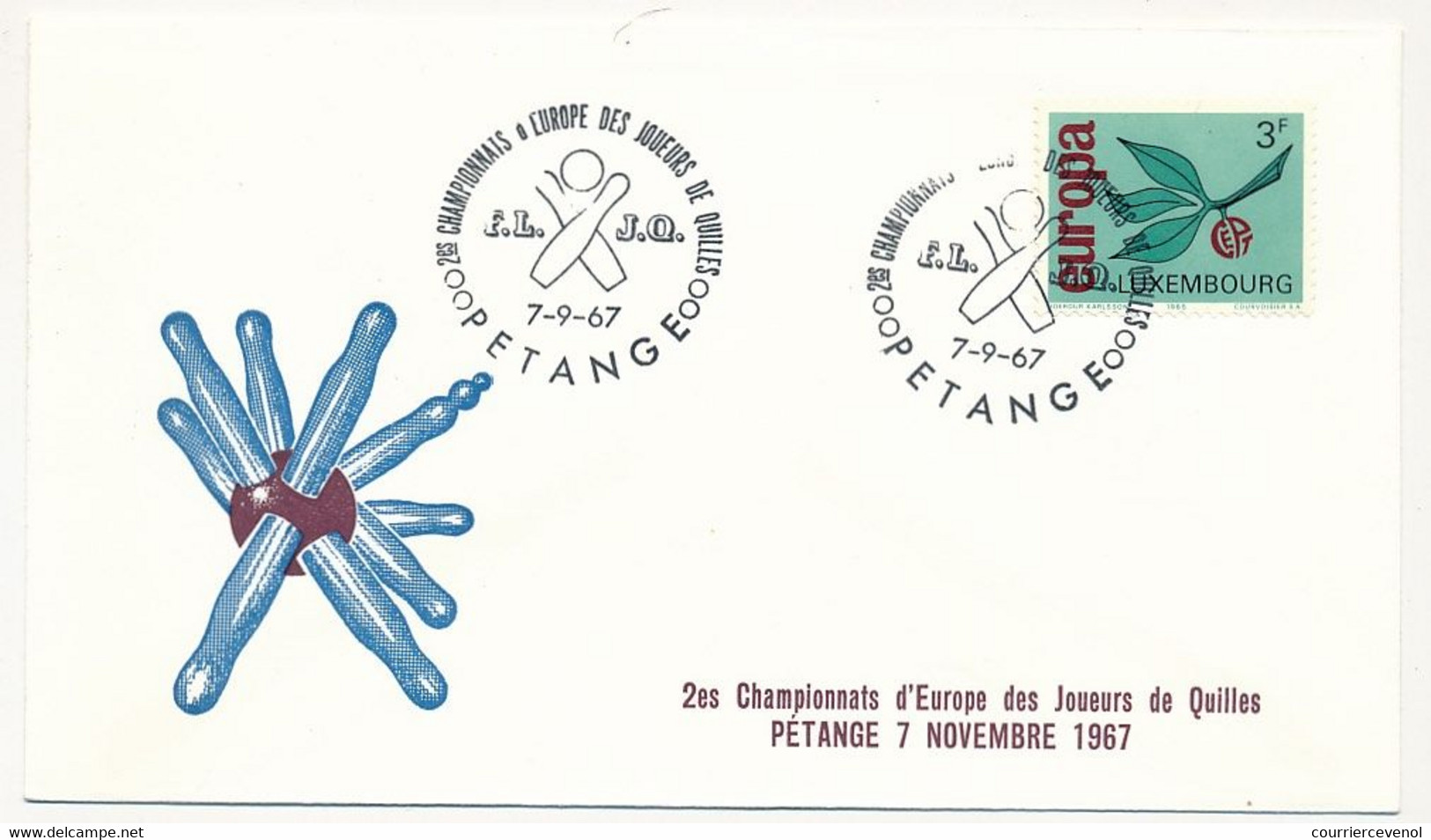 LUXEMBOURG - Obli. Temporaire 2eme Championnats D'Europe Des Joueurs De Quilles - Pétange - 7 Nov. 1967 - Cartas & Documentos