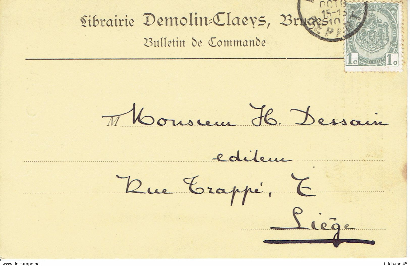 CP/PK Publicitaire BRUGGE 1910 - Librairie DEMOLIN-CLAEYS Place Des Biscayens BRUGES - Brugge