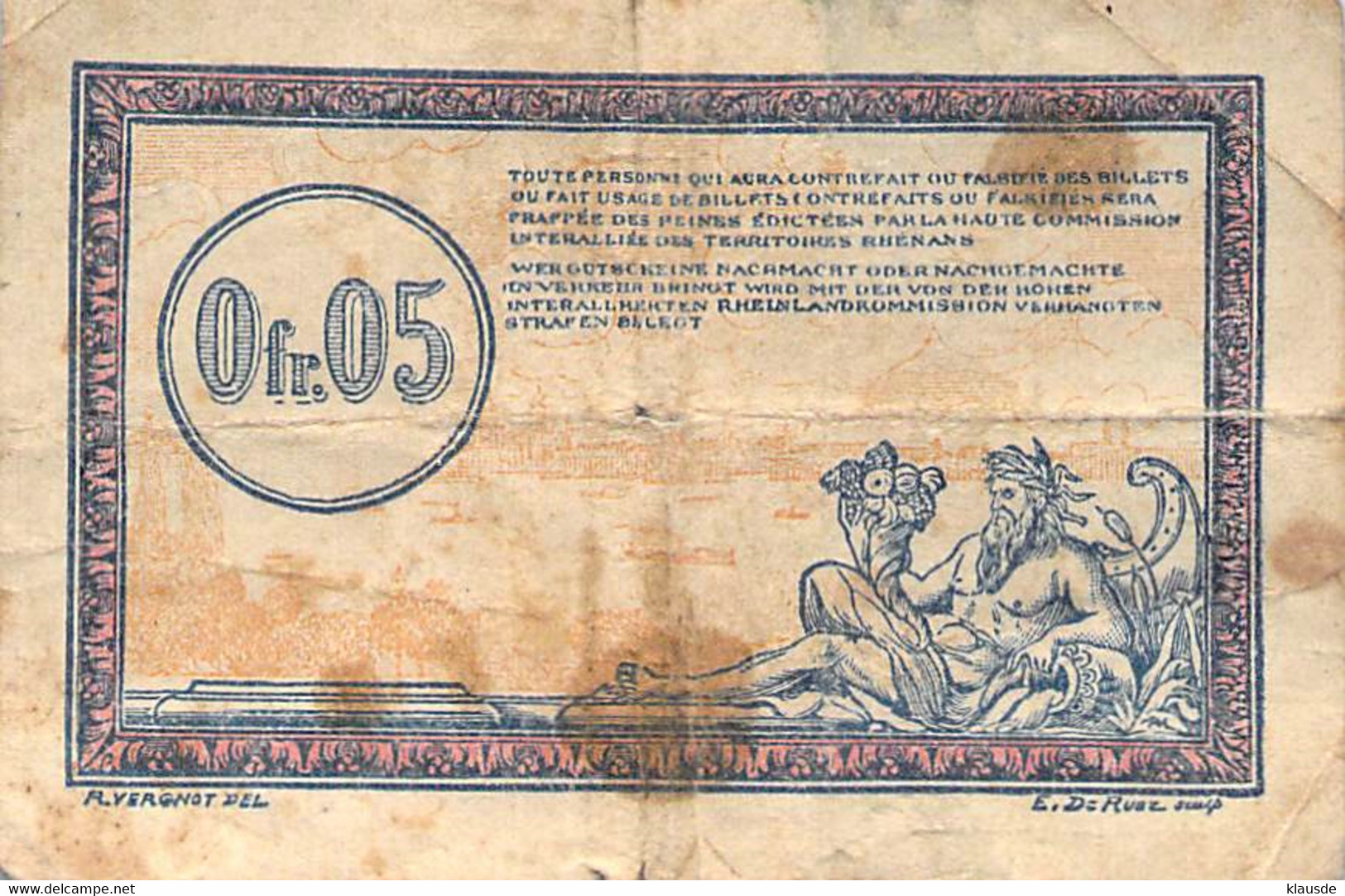 0,05 Francs Besetzte Gebiete Rheinland Deutsches Reich VG/G IV - Eerste Wereldoorlog