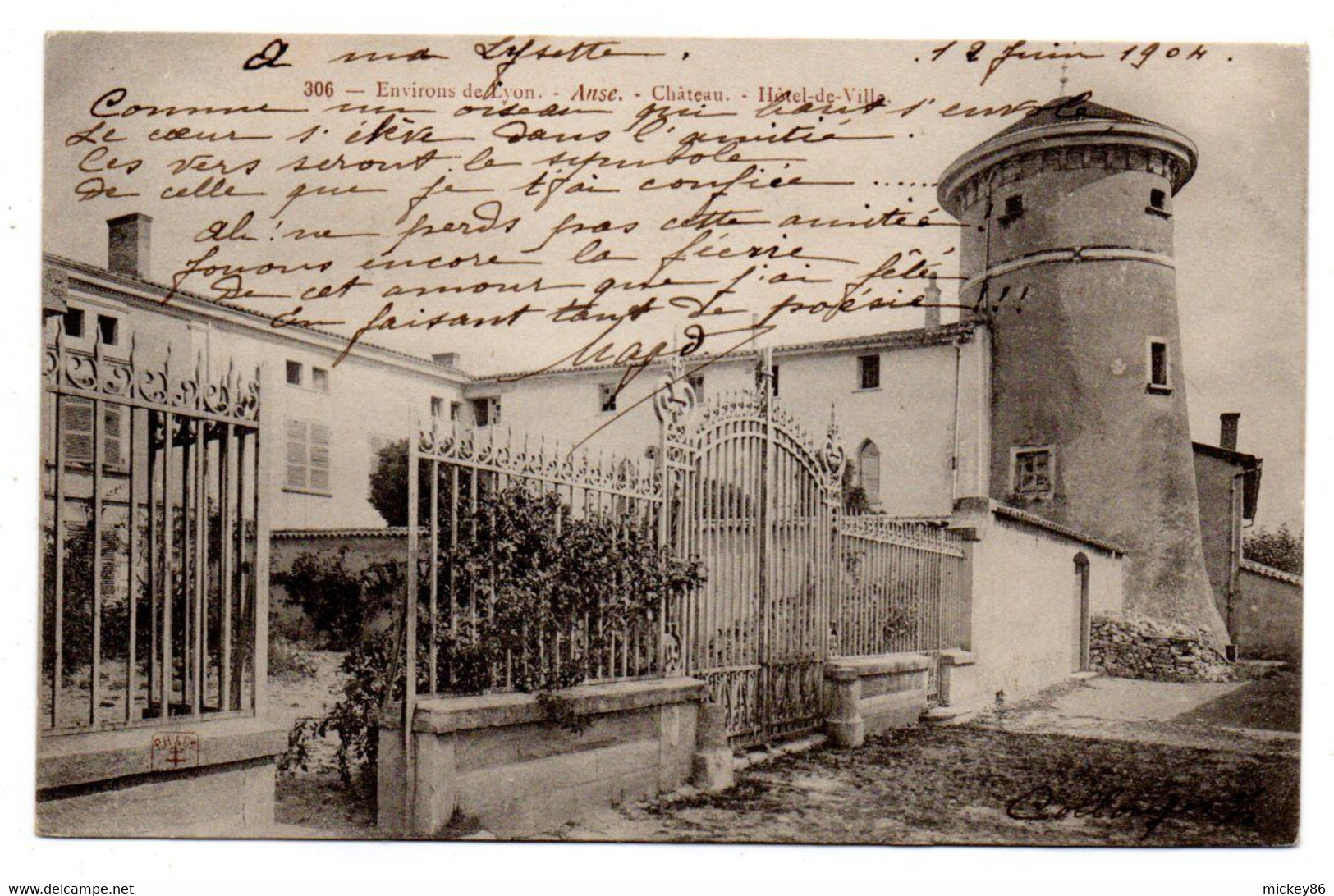 ANSE --1904-- Chateau--Hôtel De Ville...........beau Cachet COLLONGES AU MONT D'OR-69......à Saisir - Anse