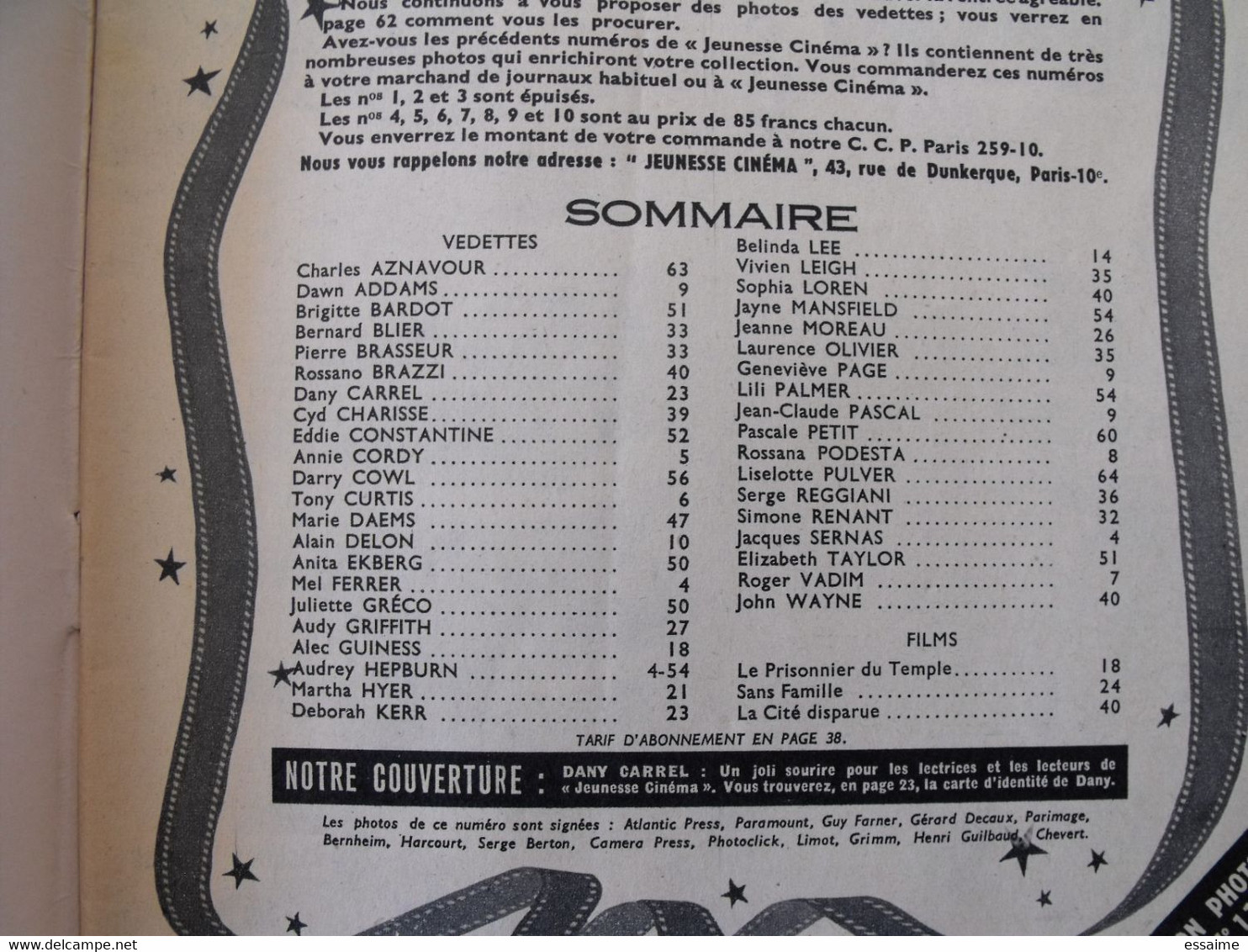 Revue Jeunesse Cinéma N° 11 De 1958. Dany Carrel Vadim Audrey Hepburn Alain Delon William Holden Jeanne Moreau Leigh - Cinema