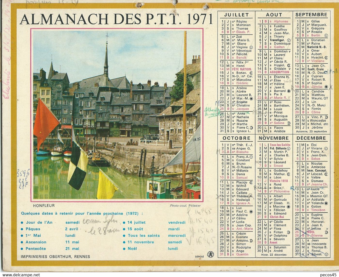 Calendrier Des P.T.T. - 1971. - Grand Format : 1971-80