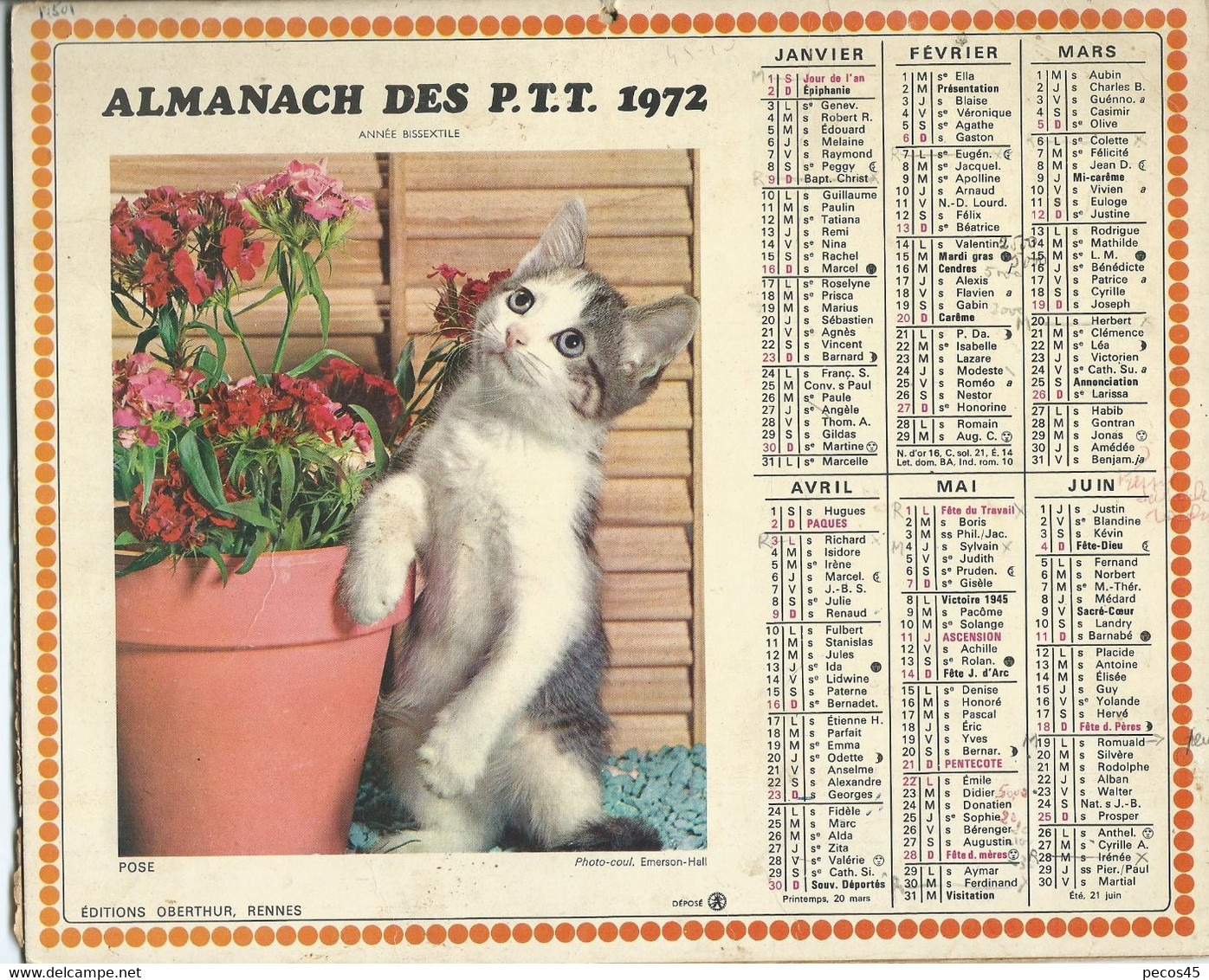 Calendrier Des P.T.T. - 1972. - Grand Format : 1971-80