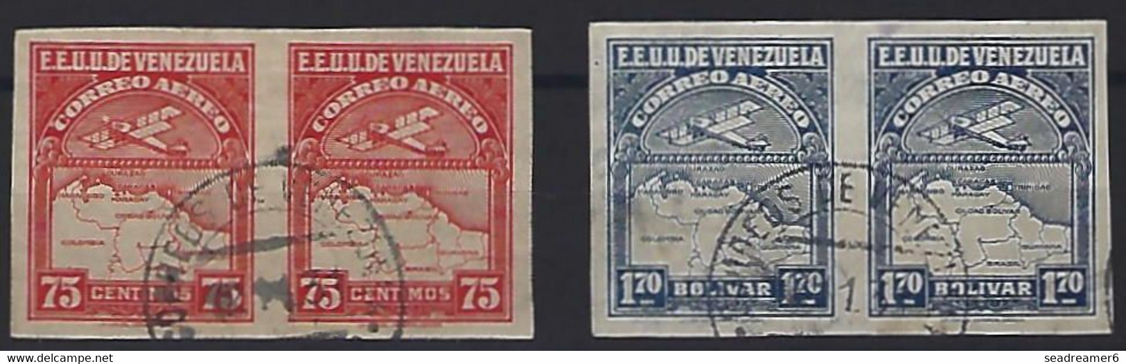 Venezuela Poste Aerienne N°6 & 9 En Paire Non Dentelés Oblitérés Signés Brun - Venezuela