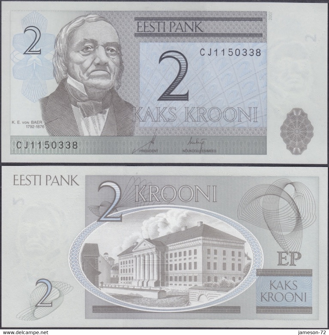 ESTONIA - 2 Krooni 2007 P# 85b Europe Banknote - Edelweiss Coins - Estonia