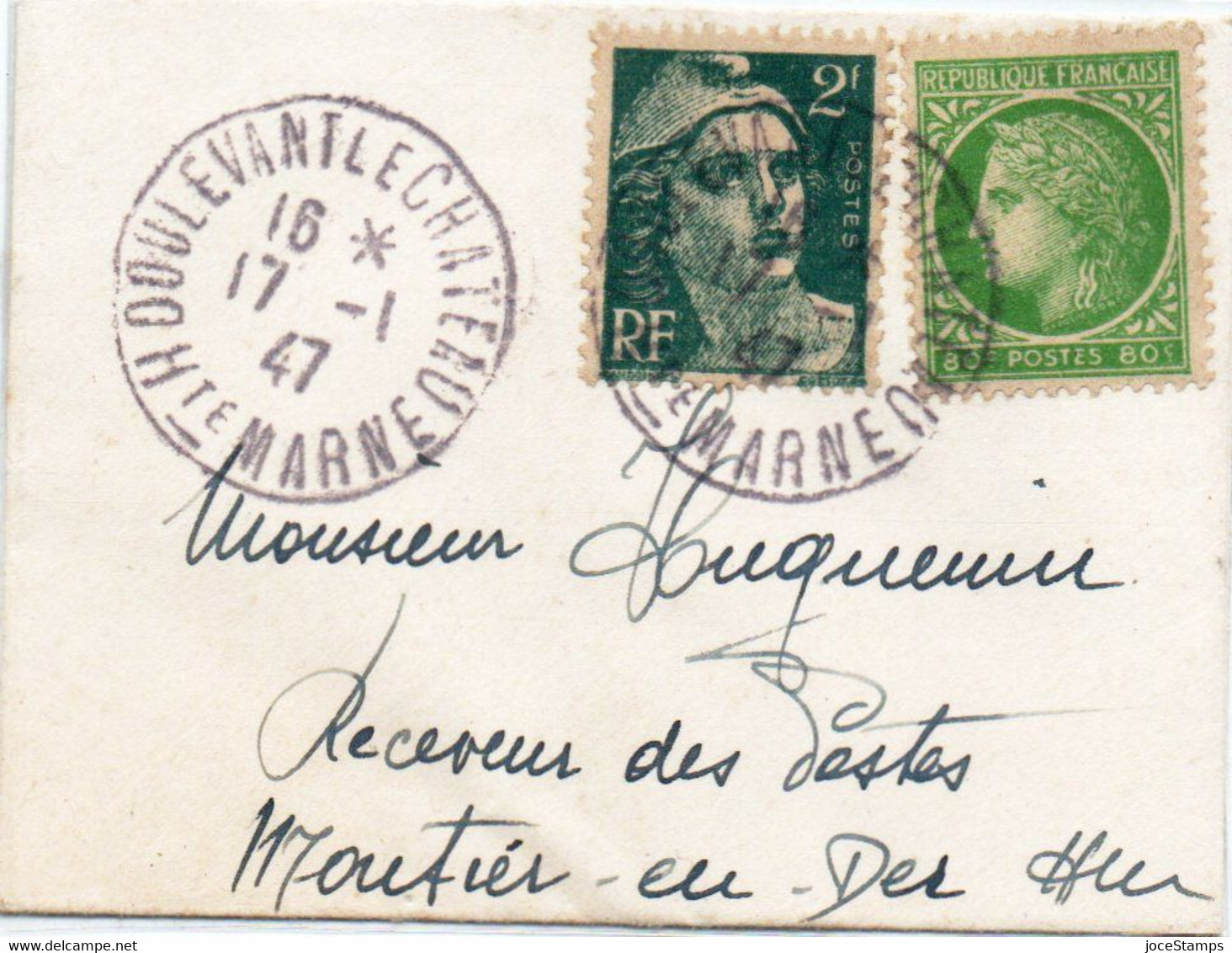 Mini Lettre De 2.80 Frs Du 17.01.1947 De Doulevant Le Château  Pour Montier En Der Haute Marne - 1877-1920: Semi Modern Period